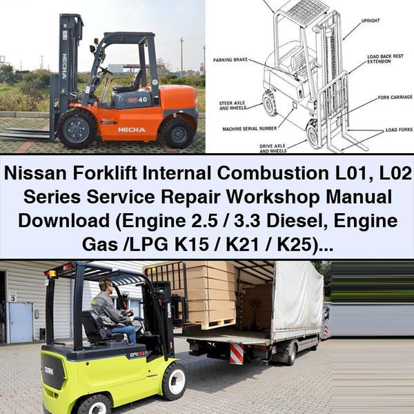 Nissan Forklift Internal Combustion L01 L02 Series Service Repair Workshop Manual (Engine 2.5/3.3 Diesel Engine Gas /LPG K15/K21/K25)