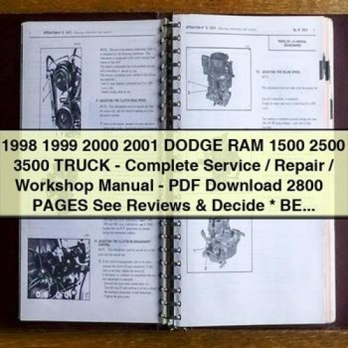 1998 1999 2000 2001 DODGE RAM 1500 2500 3500 Truck - Complete Service / Repair / Workshop Manual - 2800 + PAGES See Reviews & Decide * Best *