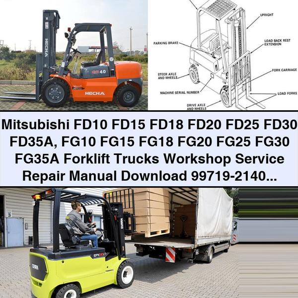 Manual de reparación y servicio de taller de carretillas elevadoras Mitsubishi FD10 FD15 FD18 FD20 FD25 FD30 FD35A FG10 FG15 FG18 FG20 FG25 FG30 FG35A 99719-21400