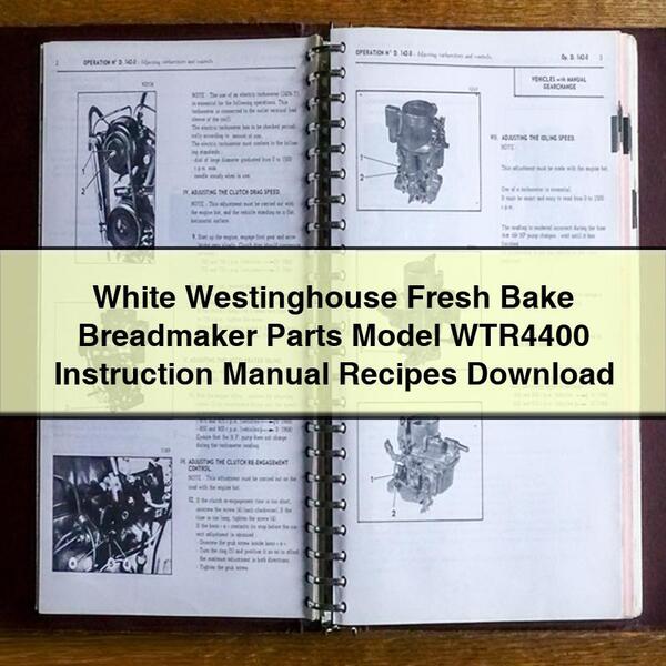 White Westinghouse Fresh Bake Breadmaker Parts Model WTR4400 Instruction Recipes Service Repair Workshop Manual PDF