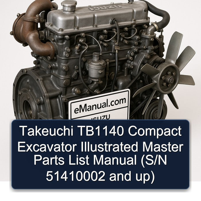 Takeuchi TB1140 Compact Excavator Illustrated Master Parts List Manual (S/N 51410002 and up)