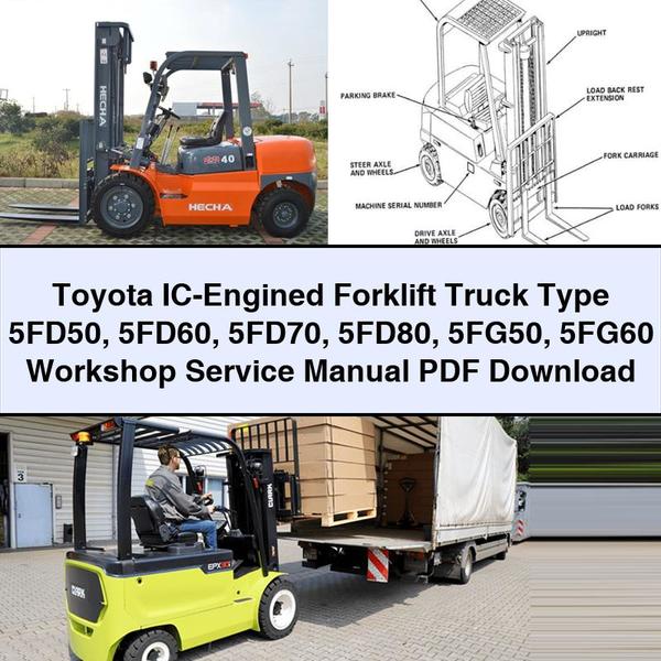 Manual de reparación y servicio del taller de carretilla elevadora con motor de combustión interna de Toyota tipo 5FD50 5FD60 5FD70 5FD80 5FG50 5FG60