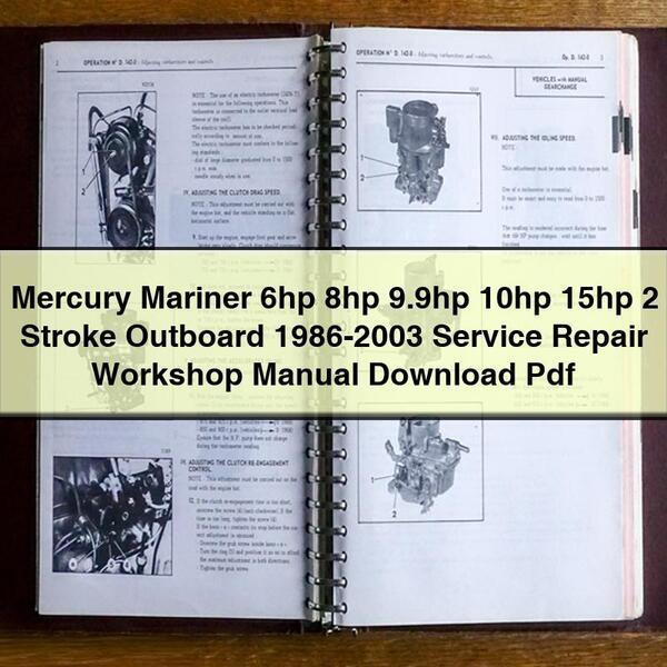 Manual de taller y reparación de motores fueraborda Mercury Mariner de 6 hp, 8 hp, 9,9 hp, 10 hp y 15 hp de 2 tiempos, 1986-2003, en formato PDF