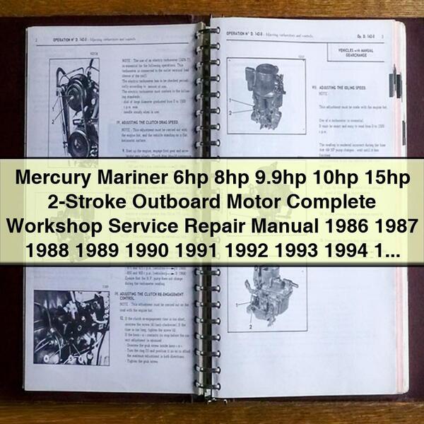 Manual completo de reparación y servicio de taller del motor fueraborda de dos tiempos Mercury Mariner de 6 hp, 8 hp, 9,9 hp, 10 hp y 15 hp, 1986-2003