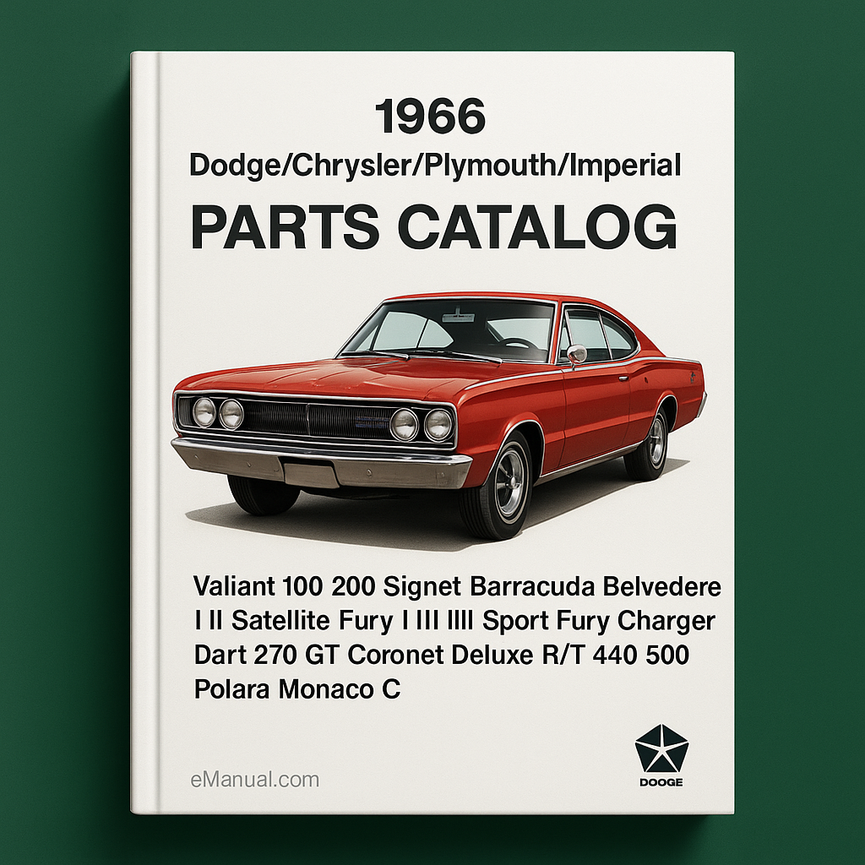 Catálogo de piezas de Dodge/Chrysler/Plymouth/Imperial de 1966 Valiant 100 200 Signet Barracuda Belvedere I II Satellite Fury I II II Sport Fury Charger Dart 270 GT Coronet Deluxe R/T 440 500 Polara Monaco C