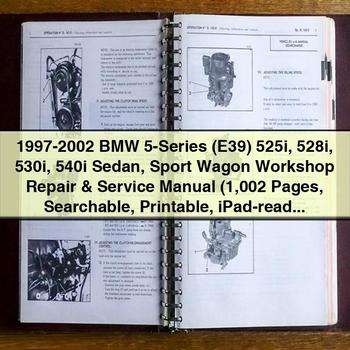 Manual de taller, reparación y servicio del BMW Serie 5 (E39) 525i 528i 530i 540i Sedan Sport Wagon 1997-2002 (1002 páginas, compatible con iPad y con función de búsqueda)