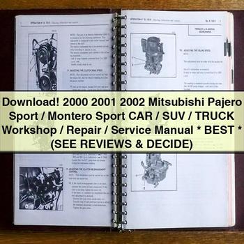 2000 2001 2002 Mitsubishi Pajero Sport/Montero Sport CAR/SUV/Truck Workshop/Repair/Service Manual Best (SEE REVIEWS & DECIDE)