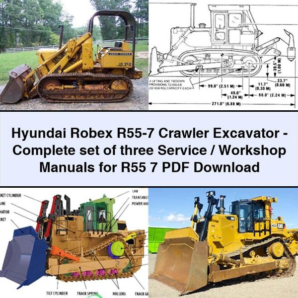 Excavadora de cadenas Hyundai Robex R55-7: conjunto completo de tres manuales de servicio y taller para R55 7