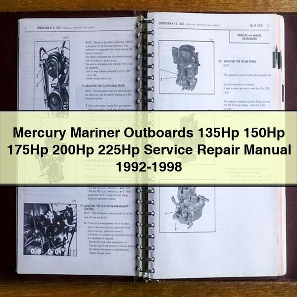 Manual de reparación y servicio de motores fueraborda Mercury Mariner de 135 HP, 150 HP, 175 HP, 200 HP y 225 HP, 1992-1998