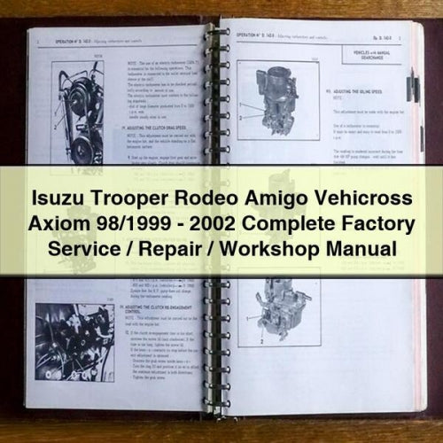 Manual completo de taller, reparación y servicio de fábrica de Isuzu Trooper Rodeo Amigo Vehicross Axiom 98/1999-2002