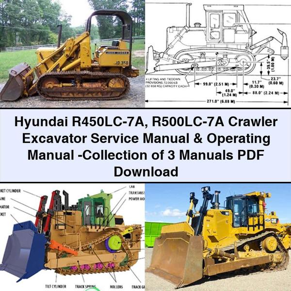 Manual de servicio, reparación y funcionamiento de la excavadora de cadenas Hyundai R450LC-7A R500LC-7A - Colección de 3 manuales