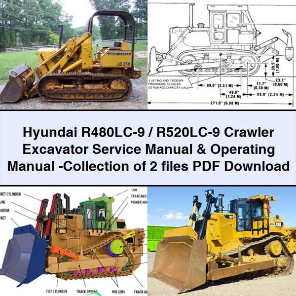 Manual de servicio, reparación y funcionamiento de la excavadora de cadenas Hyundai R480LC-9/R520LC-9 - Colección de 2 archivos