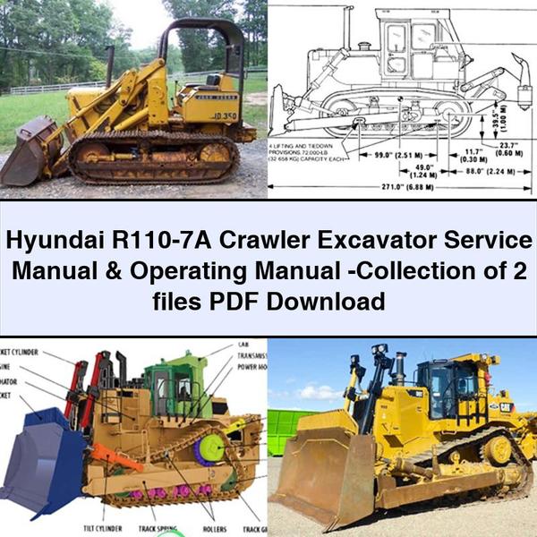 Manual de servicio, reparación y funcionamiento de la excavadora de cadenas Hyundai R110-7A - Colección de 2 archivos