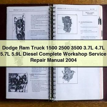 Manual de reparación y servicio completo de taller para camionetas Dodge Ram 1500, 2500, 3500, 3,7 l, 4,7 l, 5,7 l y 5,9 l diésel 2004