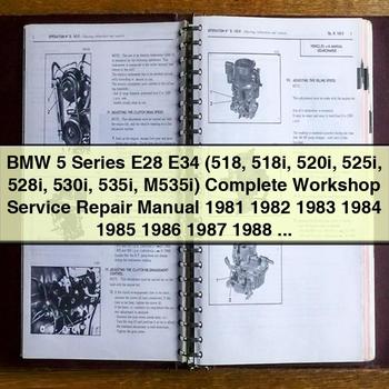 Manual de reparación y servicio de taller completo de BMW Serie 5 E28 E34 (518 518i 520i 525i 528i 530i 535i M535i) 1981 1982 1983 1984 1985 1986 1987 1988 1989 1990 1991