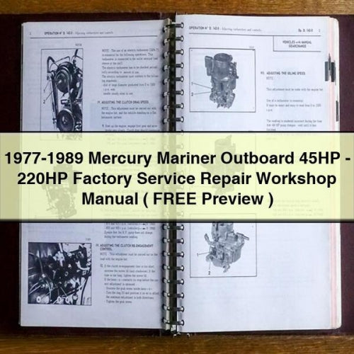 Manual de taller y reparación de fábrica de motores fueraborda Mercury Mariner de 45 HP a 220 HP 1977-1989 (vista previa GRATUITA)