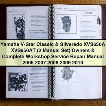 Yamaha V-Star Classic &amp; Silverado XVS650A XVS650AT (2 Handbuch-Set) Besitzer &amp; komplette Werkstatt Service Reparaturhandbuch 2006 2007 2008 2009 2010