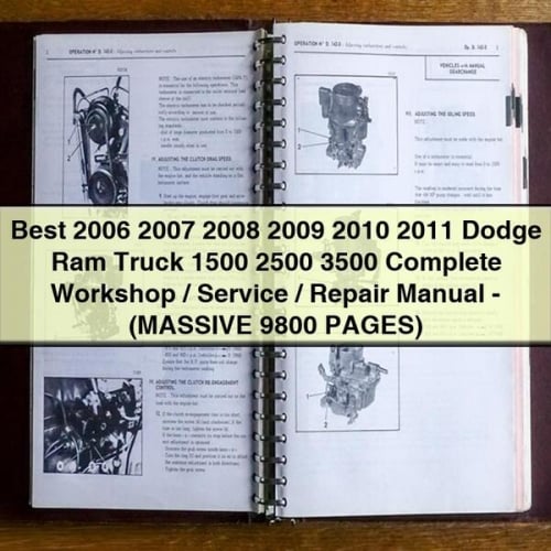 El mejor manual completo de taller, servicio y reparación de camionetas Dodge Ram 1500, 2500 y 3500 de 2006, 2007, 2008, 2009, 2010 y 2011 (9800 PÁGINAS ENORMES)